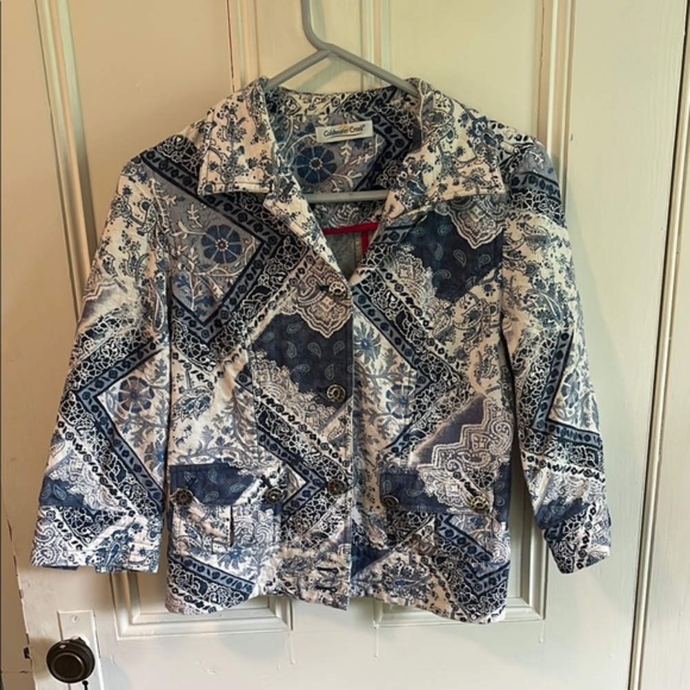 Coldwater Creek Blue and White Floral Jacket